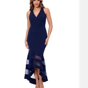 XSCAPE Womens Navy High Low Hem Midi Dress Size 18 W style 2433XW Party Formal